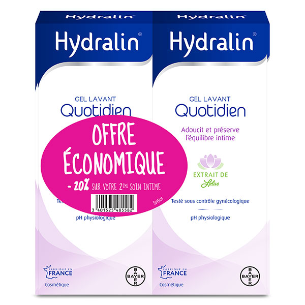 Hydralin Apaisa Soin intime quotidien Solution au Lotus. Flacons 2x200ML