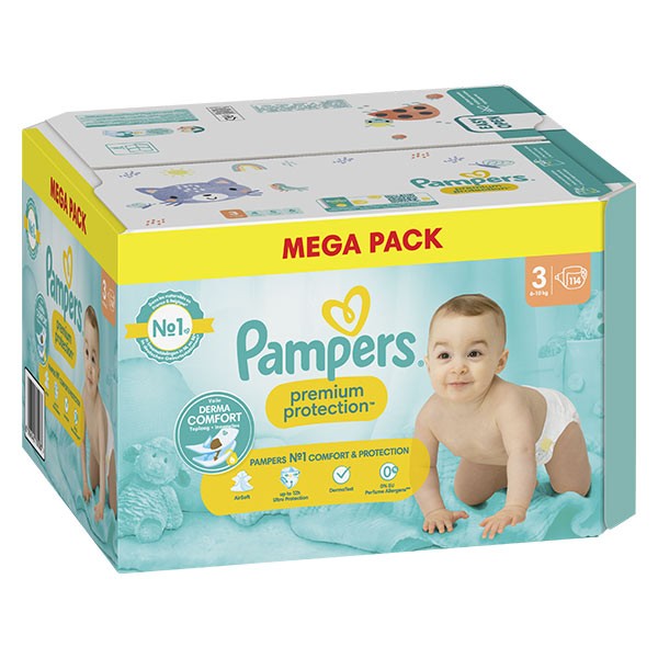 Pack 114 Couches PAMPERS Premium Protection Taille 3 (6 à 10 KG