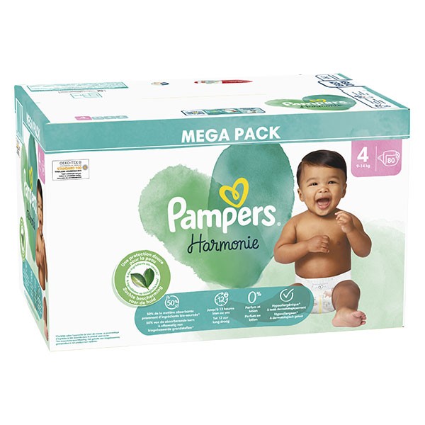 Couches Pampers Harmonie - Taille 4 (9-14kg) - 174 Couches - Boîte  mensuelle