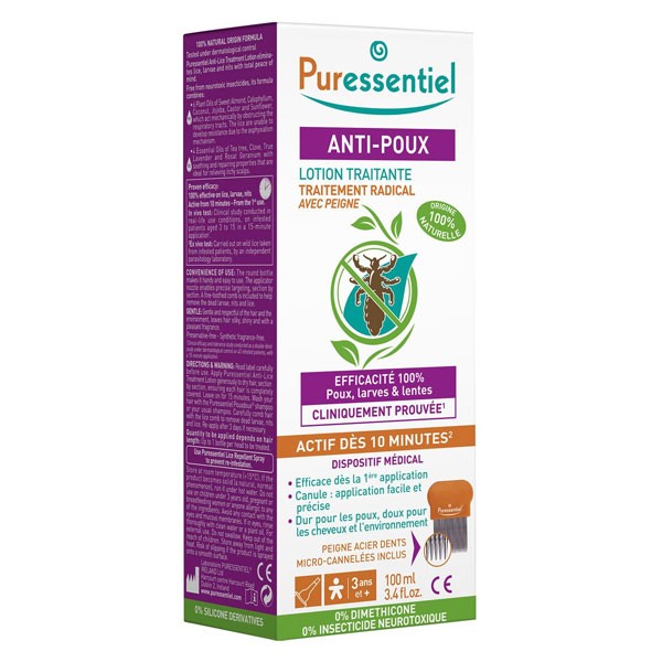 Anti-Poux, Traitement Complet : Lotion 100 ml + Peigne + Shampooing 200 ml  - Puressentiel